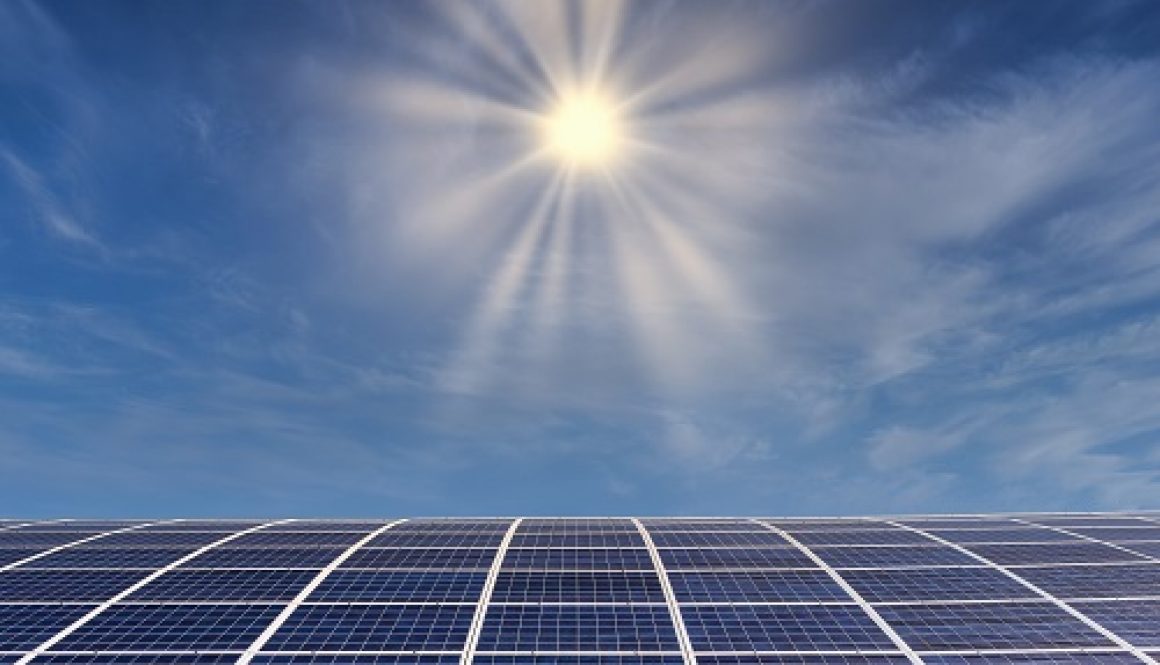 solar panel with sun and blue sky